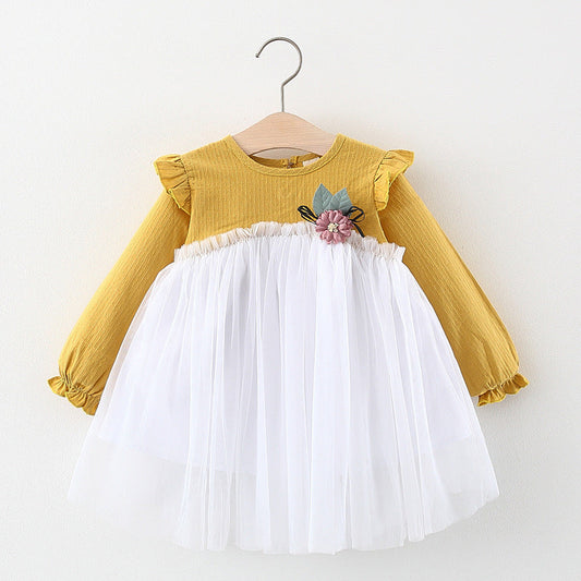 Autumn and Spring New Arrival Baby Girls Long Sleeves Tulle Patchwork